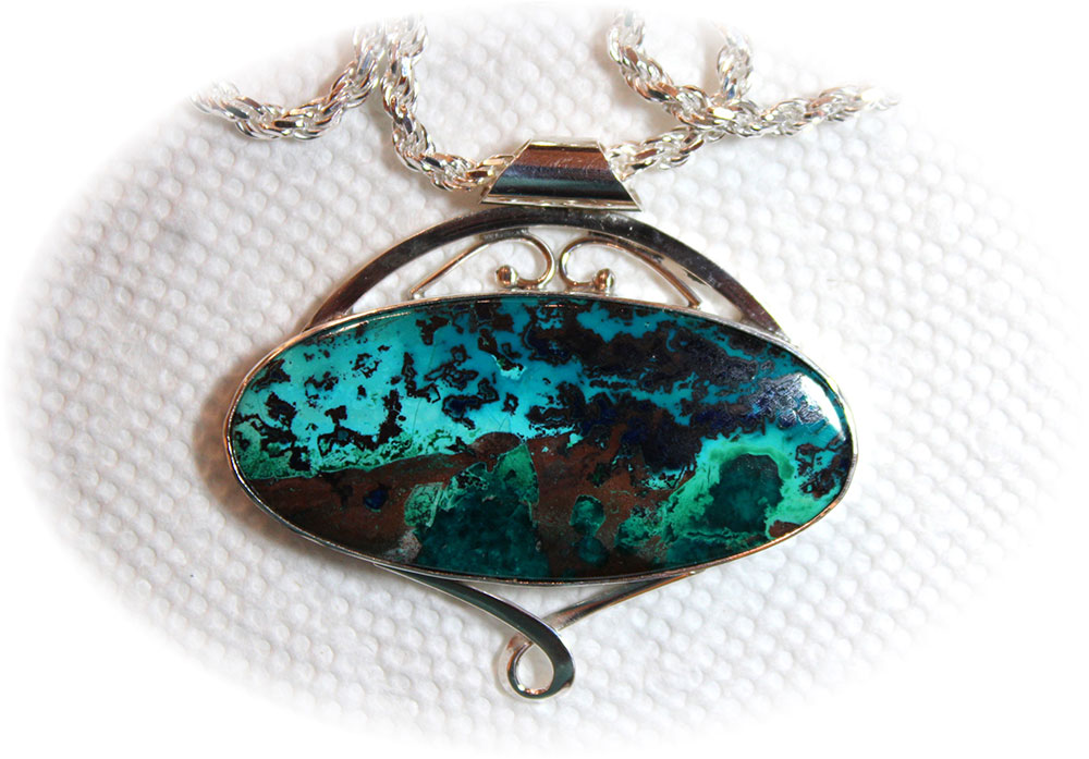 Parrot Wing Chrysocolla on 24in chain $1200